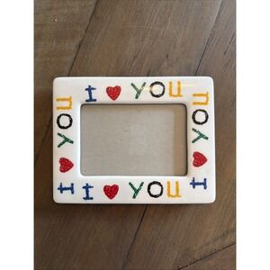 Vintage I Love You White Ceramic Picture Frame Primary Colors 7 x 5.5